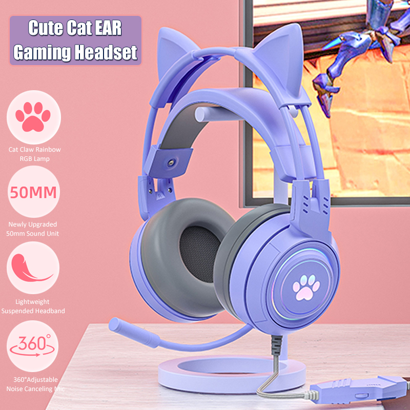 Gaming Accessories Monitor - 귀여운 고양이 귀 게임용 헤드폰, 마이크