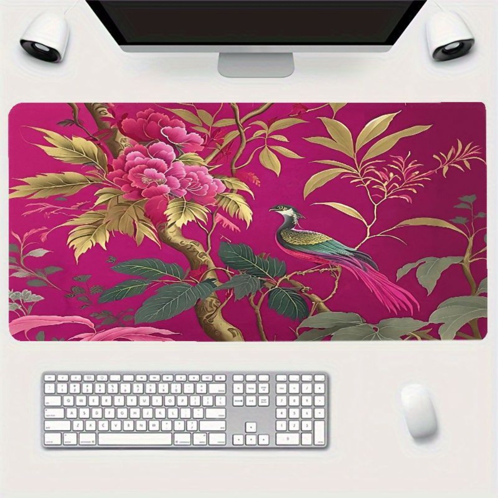 밝은 핑크색 꽃과 새 무늬 테이블 매트, 모던한 화이트 - Gaming Accessories Pink 리뷰 및 가격