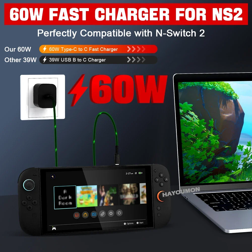 스위치 2용 AC 어댑터 고속 충전기 60W 타입-C  - Gaming Accessories Wall 리뷰 및 가격