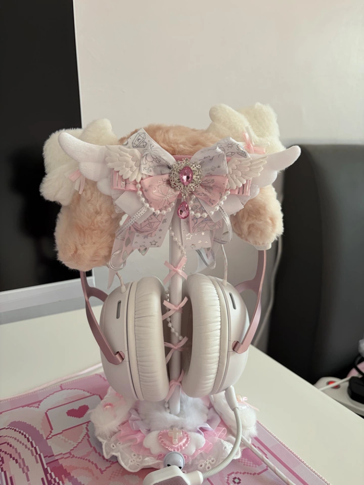 귀여운 레이스 헤드폰 스탠드 핑크 화이트 데스크탑 헤드 - Gaming Accessories Pink 리뷰 및 가격